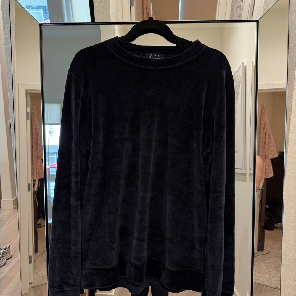 A.P.C. Midnight Navy blue Velvet long sleeve Top